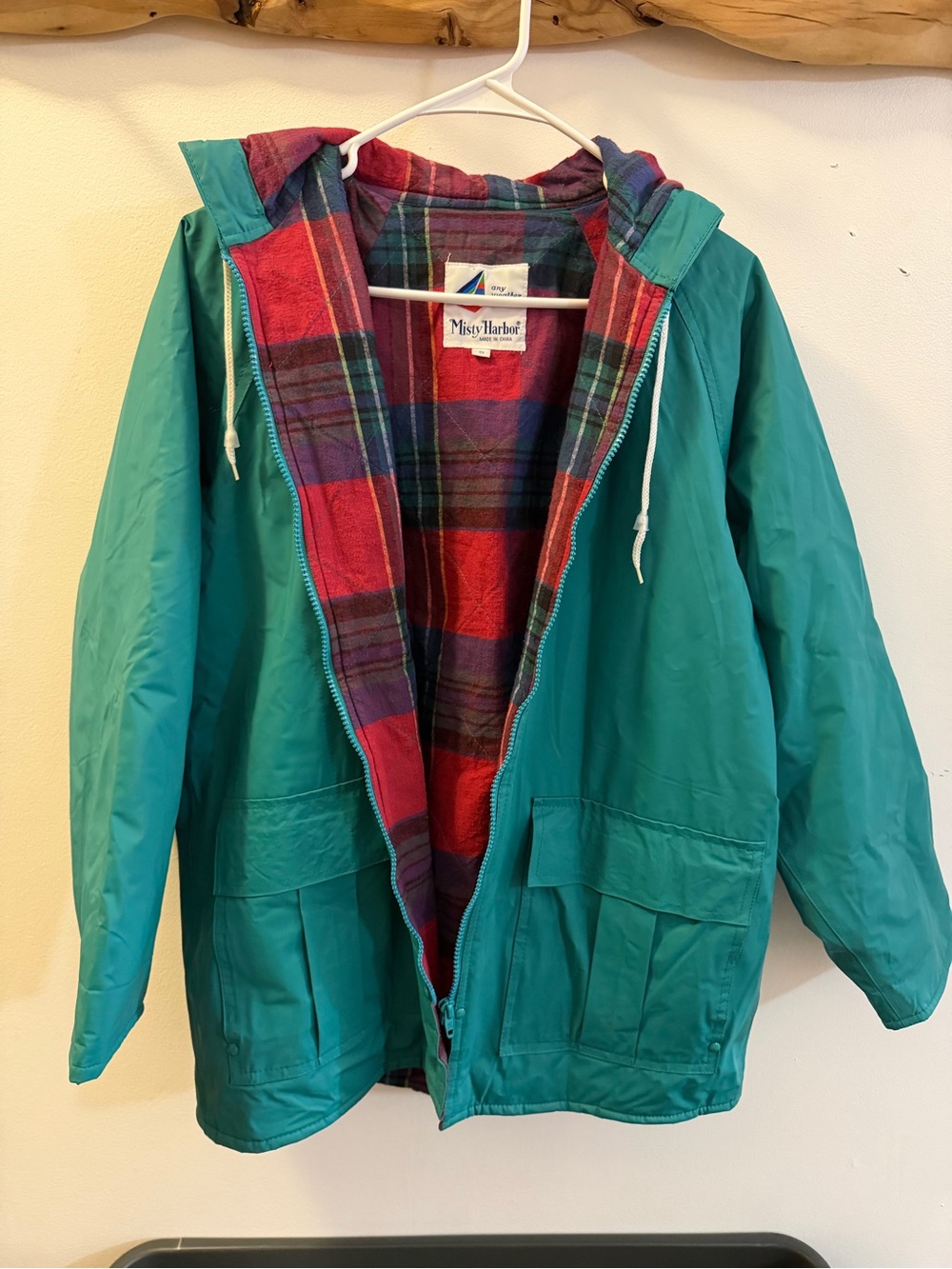 Teal Hooded Jacket with Plaid Lining